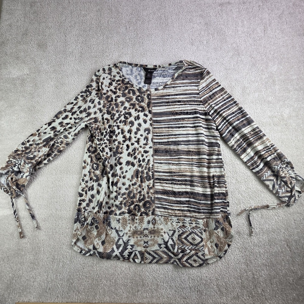 Ali MIles Tunic Top Women's Sz‎ M Leopard Animal Print Boho Artsy